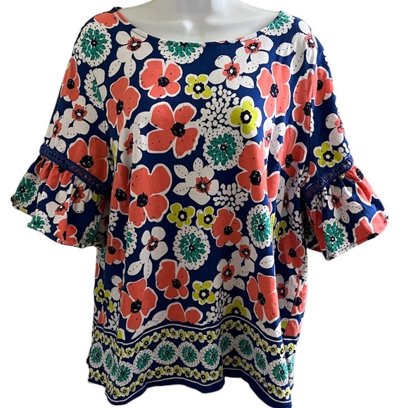 Crown & Ivy floral ruffle sleeve lace blouse top 1X - Picture 1 of 5